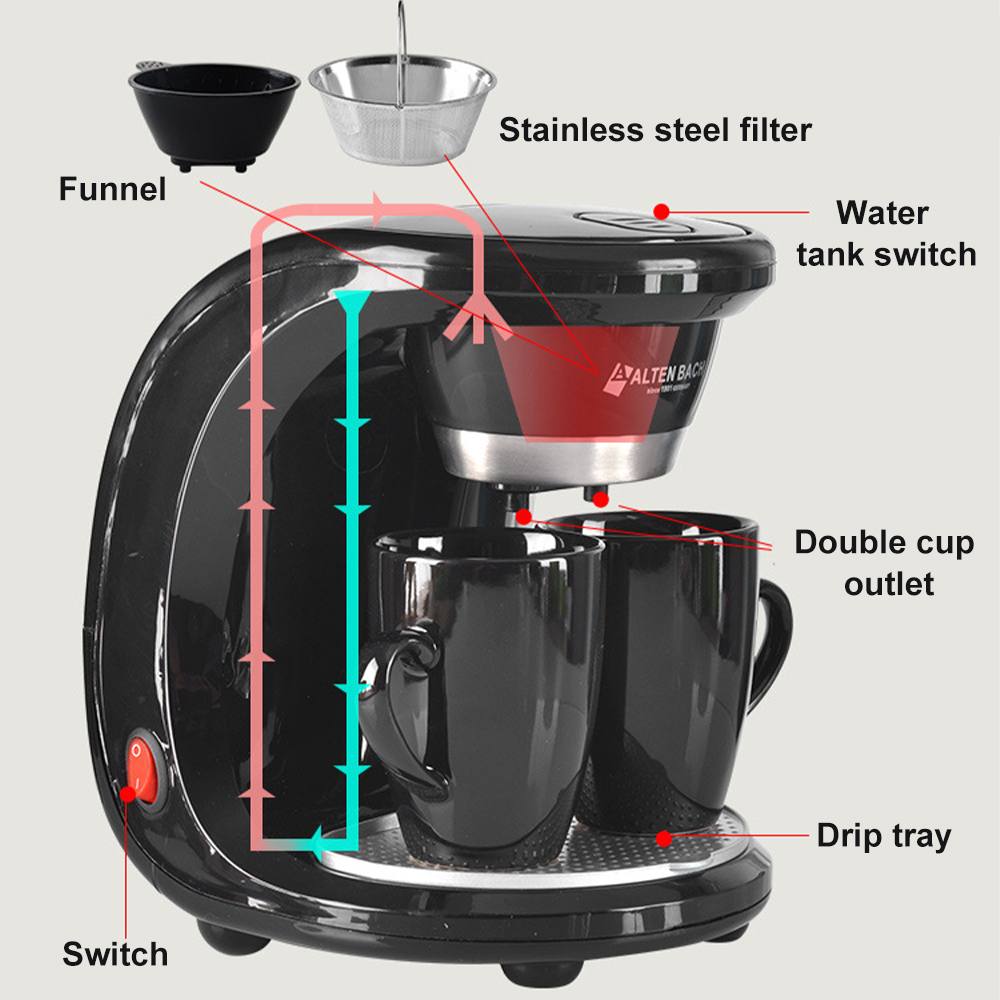 450W Household Electric Steam Drip Coffee Maker Automatic Dual Cup Coffee Machine Dual-use American Coffee Tea Machine 110V/220V-0