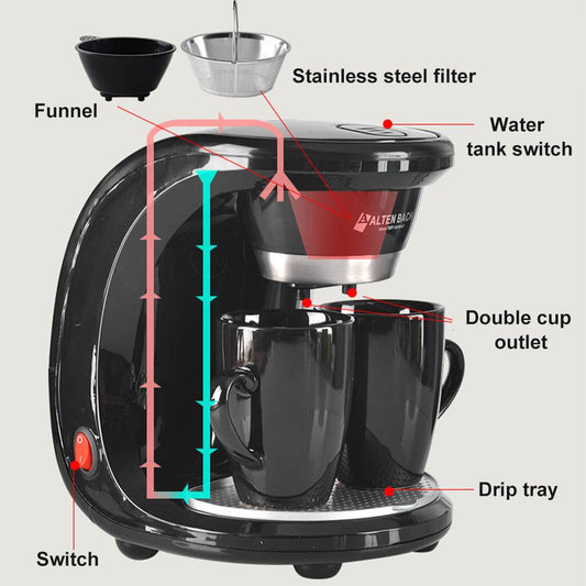 450W Household Electric Steam Drip Coffee Maker Automatic Dual Cup Coffee Machine Dual-use American Coffee Tea Machine 110V/220V-0