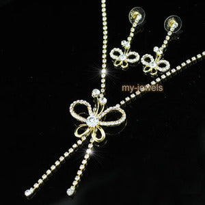 Wedding Butterfly Crystal Gold Necklace Earrings Set XS1175-0