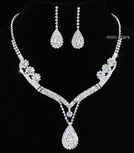 Bridal Wedding Party Crystal Necklace Earrings Set XS1201-0