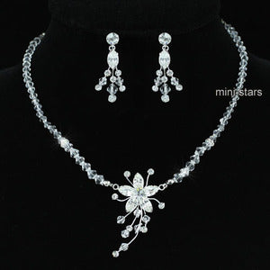 Bridal Wedding Handmade Crystal Necklace Earrings Set XS1221-0
