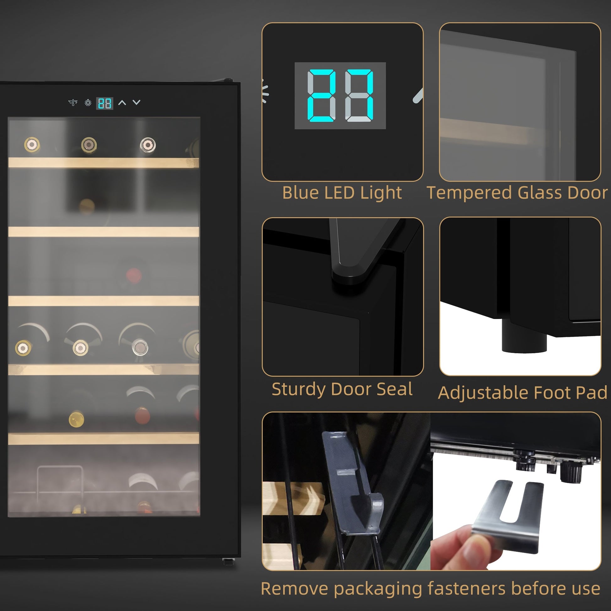 24 Bottle Freestanding Wine Fridge with Digital Touch Controls - Black-4